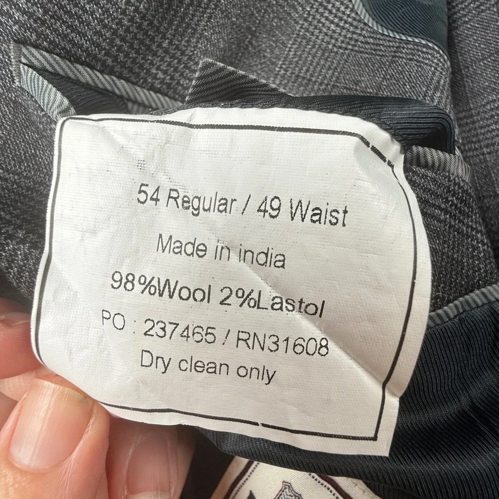 Jos A Bank 1905 Mens Charcoal Glen Plaid Wool Blend Suit 54 Regular 49‎ Waist